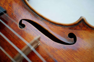 Right f hole of Guarneri model violin made in 2019